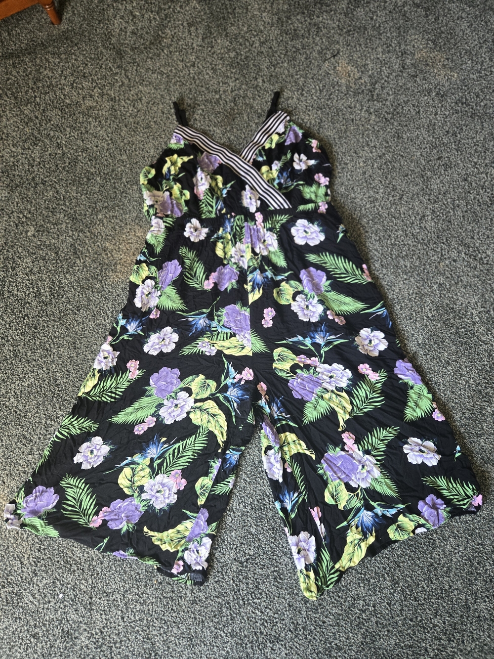 Floral Wide-Leg Jumpsuit in Black and Purple